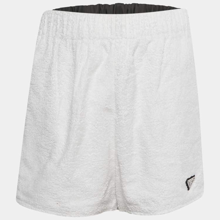 Pre Owned Prada White Terry Triangle Logo Applique Shorts M