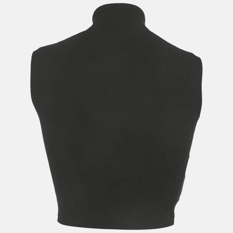 Pre Owned Prada Black Knit Triangle Enamel Logo Sleeveless Crop Top S