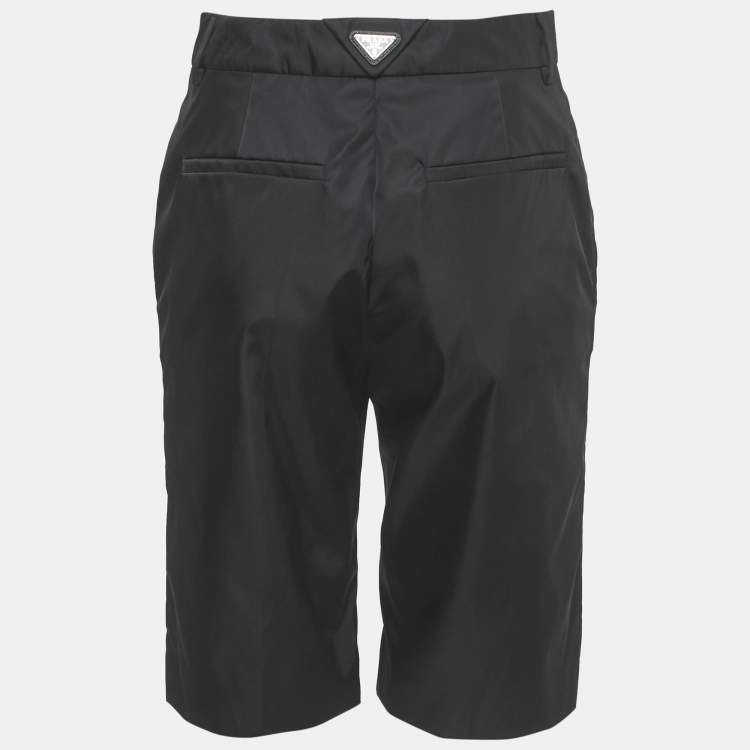 Pre Owned Prada Black Re-Nylon Logo Triangle Shorts S
