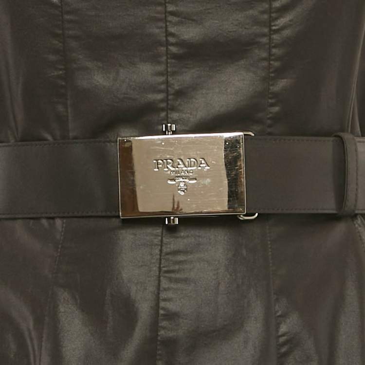 Pre Owned فستان برادا أسود بخليط النايلون بقصة واسعة مقاس صغير - سمول