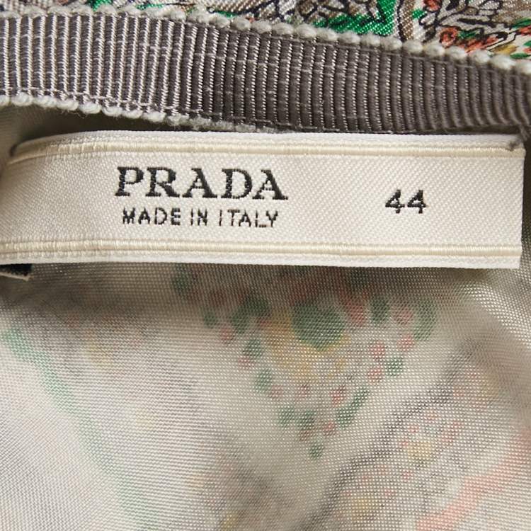 Pre Owned Prada Grey Paisley Print Silk Knee Length Skirt M