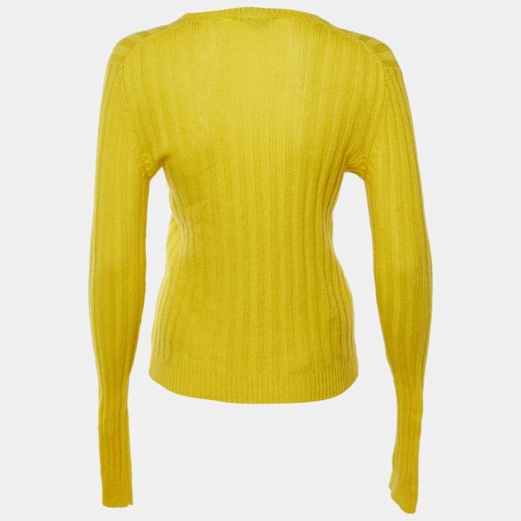 Pre Owned Prada Yellow Cashmere Rib Knit Crew Neck Sweater S