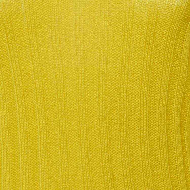 Pre Owned Prada Yellow Cashmere Rib Knit Crew Neck Sweater S