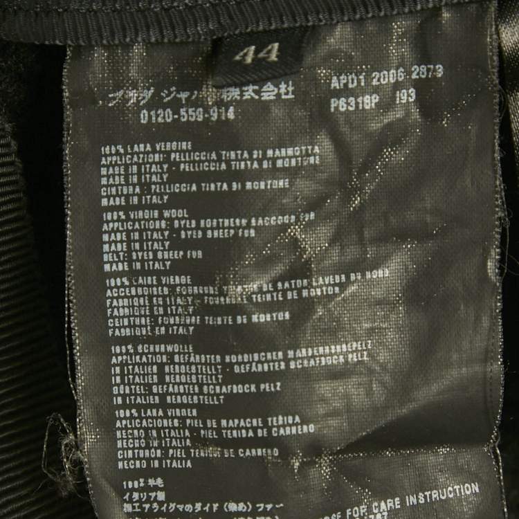 Pre Owned معطف برادا صوف مع فراء الراكون أسود مقاس متوسط (ميديام)