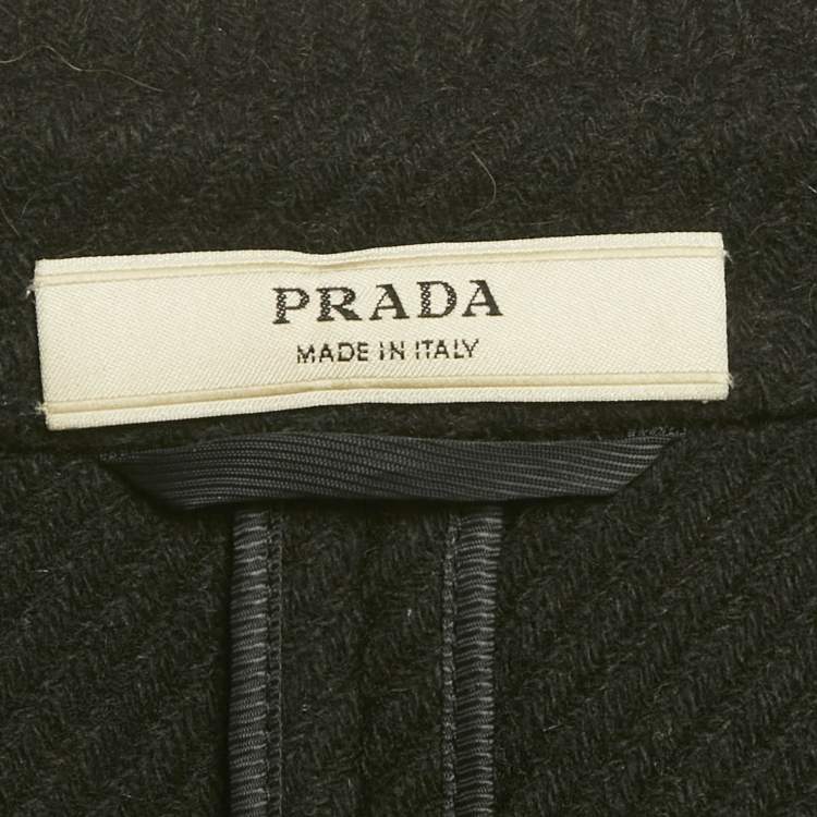 Pre Owned معطف برادا صوف مع فراء الراكون أسود مقاس متوسط (ميديام)