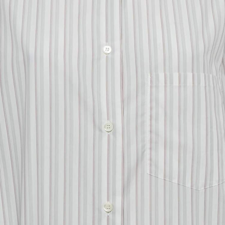 مملوكة مسبقًا قميص برادا قطن مقلم أبيض طوق وشاح مقاس كبير - لارج