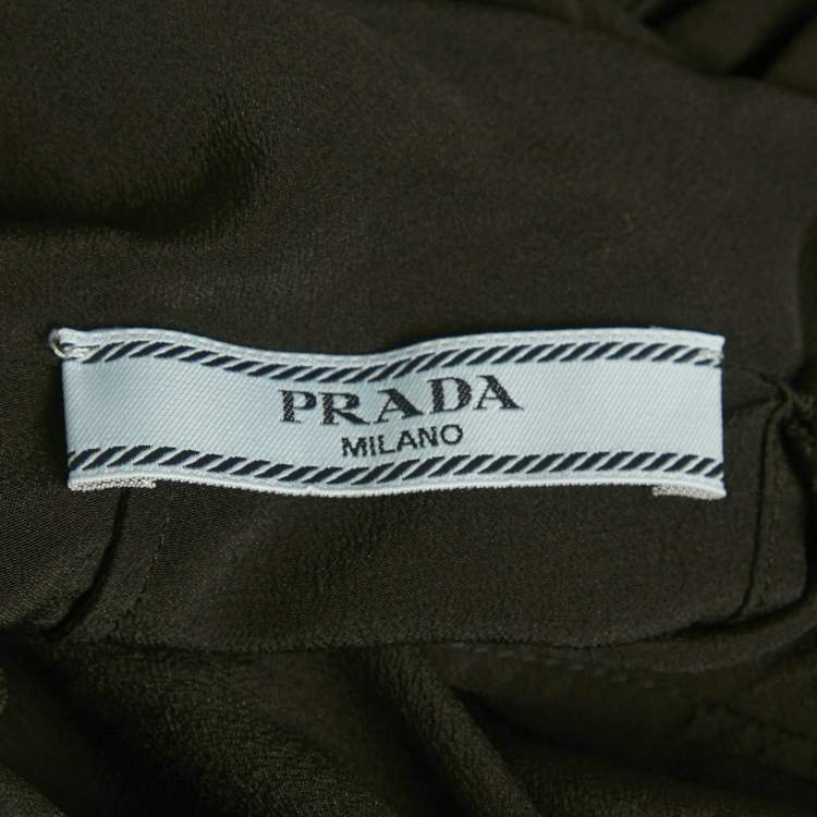 مملوكة مسبقًا بلوزة برادا حرير أسود بتفاصيل ربطة عنق مقاس متوسط - ميديم