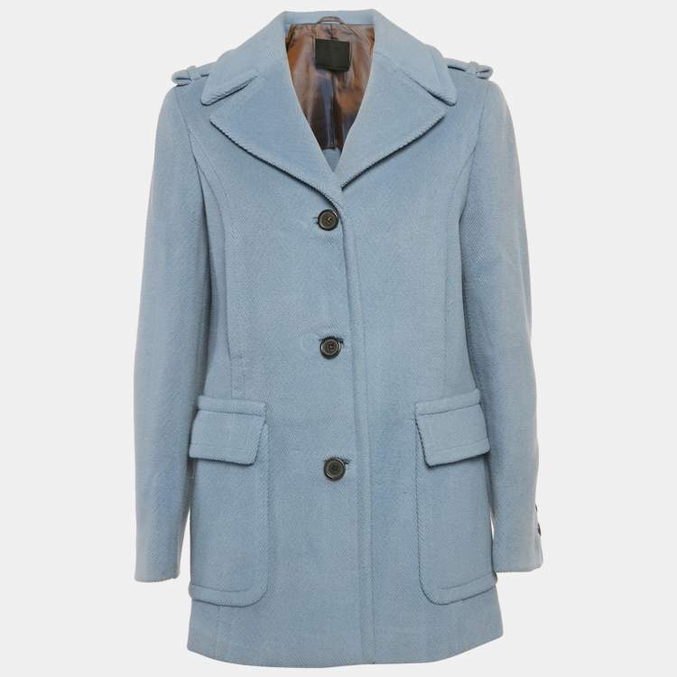 Pre Owned Prada Blue Wool Single Breasted Coat M