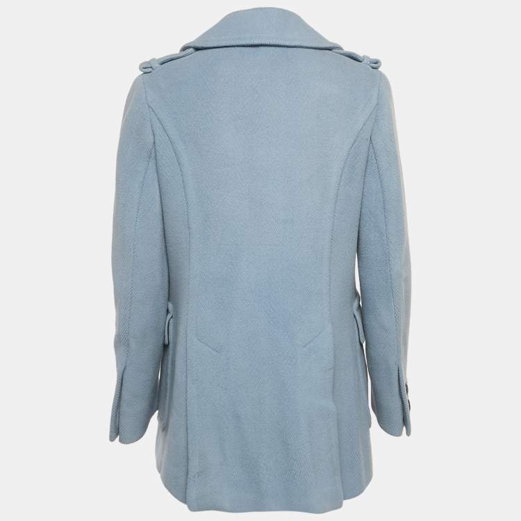 Pre Owned Prada Blue Wool Single Breasted Coat M
