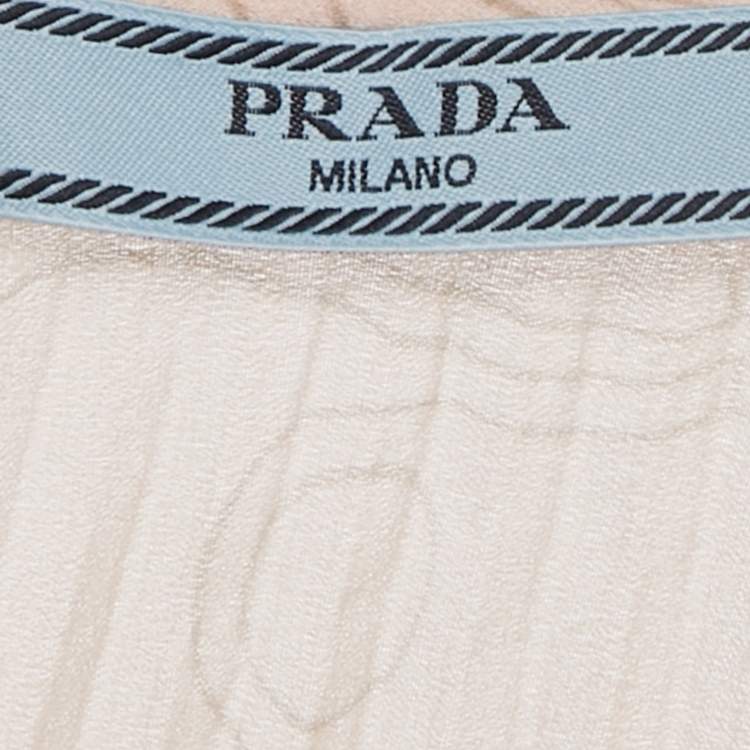 Pre Owned Prada Pink Floral Print Plisse Midi Skirt S