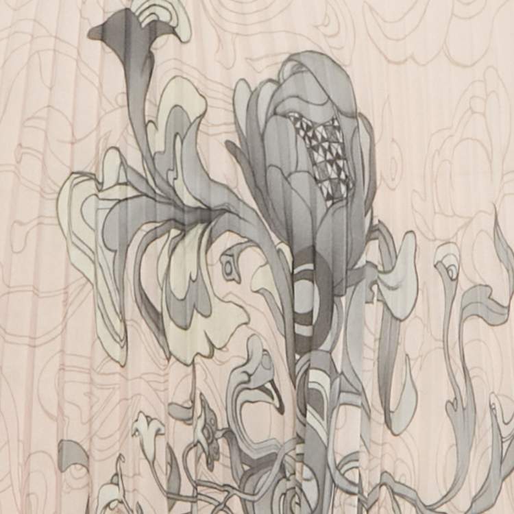 Pre Owned Prada Pink Floral Print Plisse Midi Skirt S