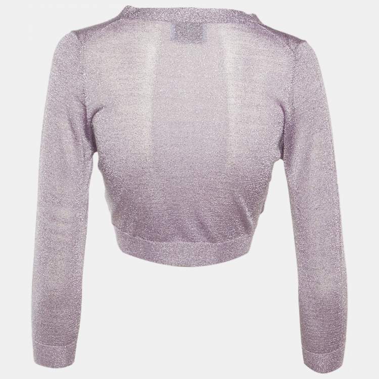 Pre Owned Prada Lilac Lurex Knit Cropped Cardigan S
