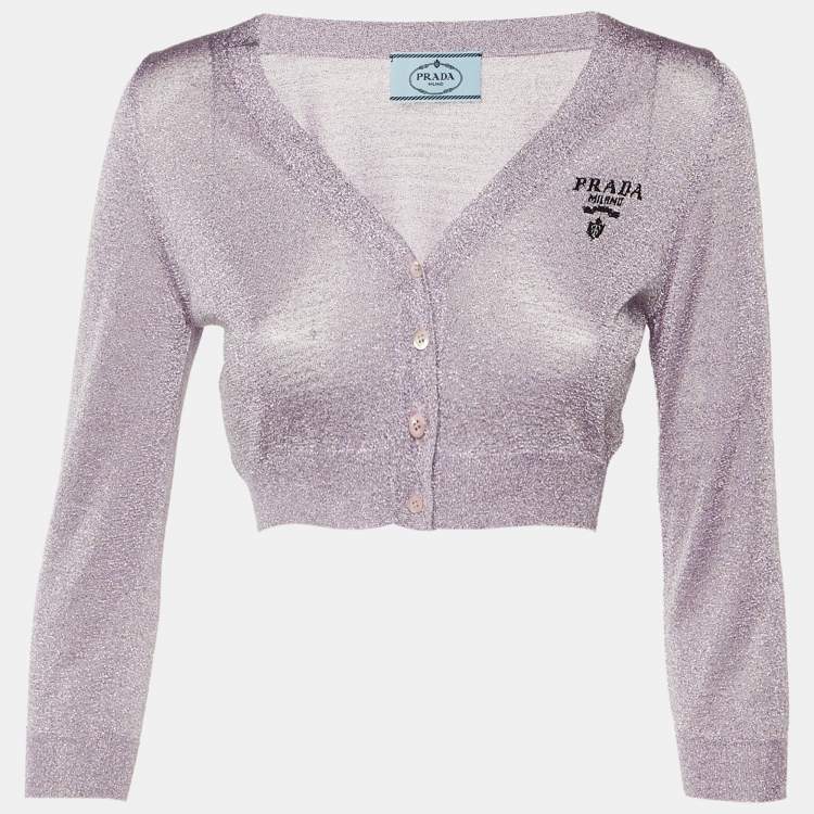 Pre Owned Prada Lilac Lurex Knit Cropped Cardigan S