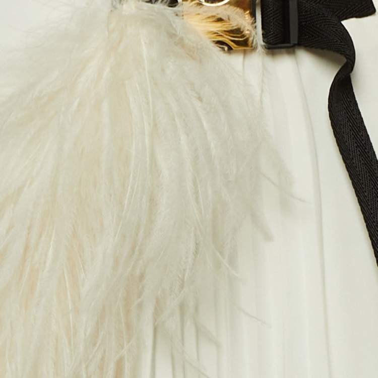 Pre Owned Prada White Sateen Feather Trim Wrap Midi Skirt S