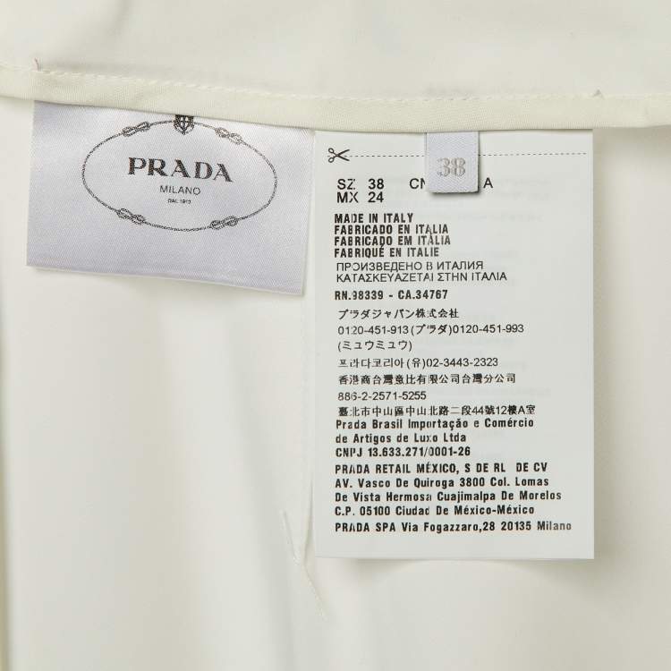 Pre Owned Prada White Sateen Feather Trim Wrap Midi Skirt S