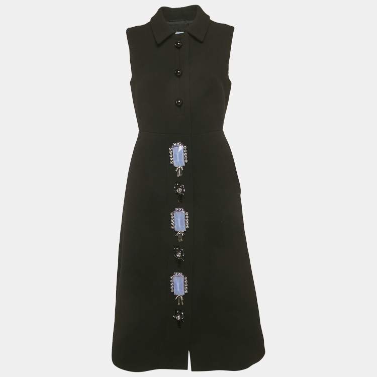 مملوكة مسبقًا Prada Black Wool Embellished Midi Dress M