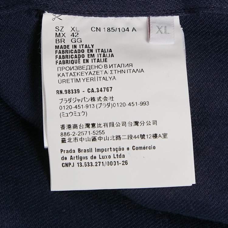 مملوكة مسبقًا Prada Navy Blue Denim Zip Front Jacket XL