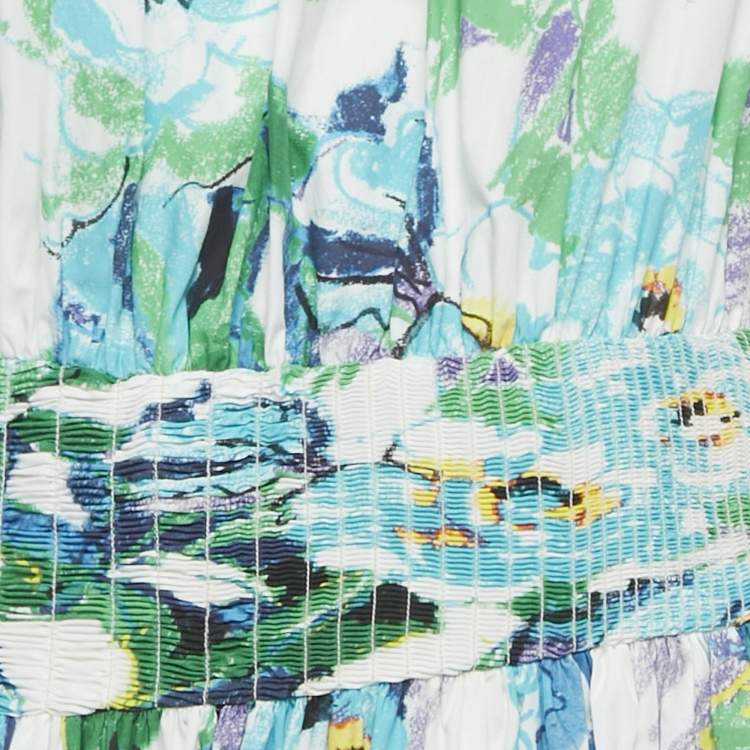 Pre Owned Prada Multicolour Floral Print Cotton Asymmetric Midi Dress M