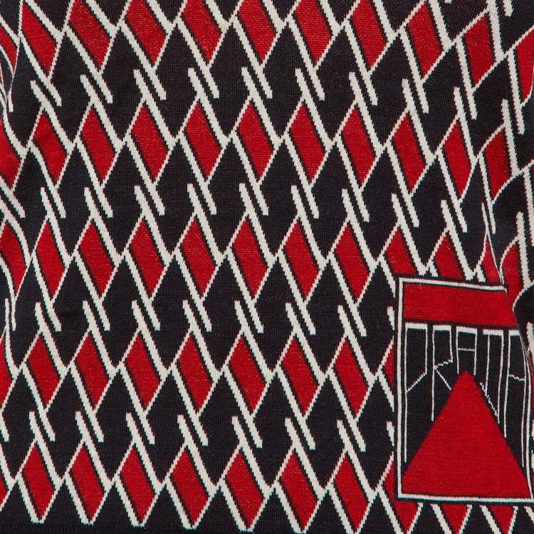 Pre Owned Prada Black Diamond Pattern Wool V-Neck Sweater S