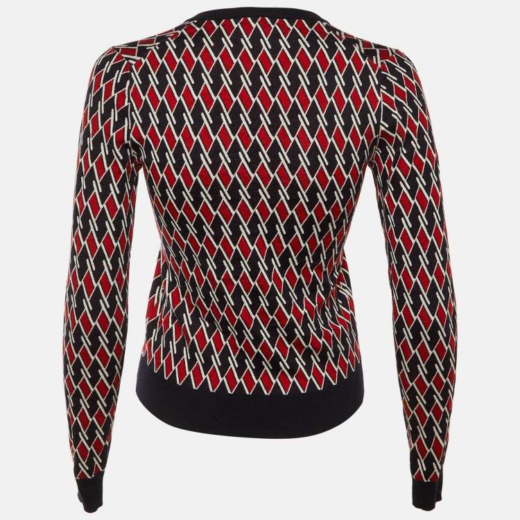 Pre Owned Prada Black Diamond Pattern Wool V-Neck Sweater S