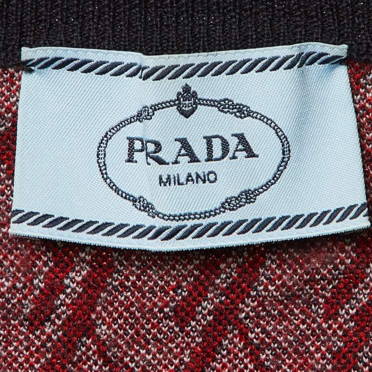 Pre Owned Prada Black Diamond Pattern Wool V-Neck Sweater S