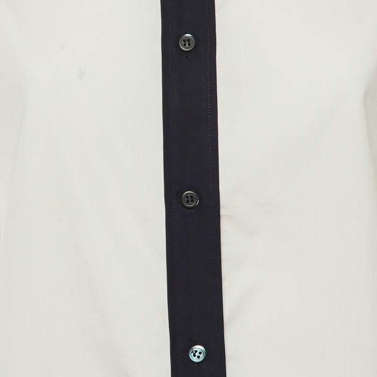 مملوكة مسبقًا قميص برادا قطن أبيض/كحلي بأكمام طويلة مقاس متوسط - ميديم