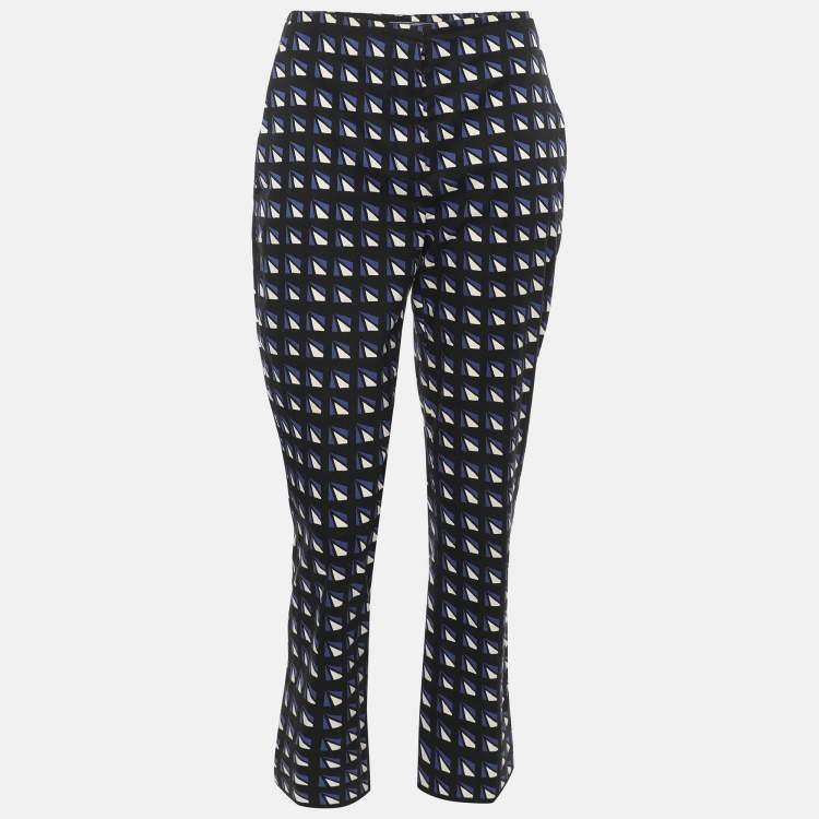 Pre Owned Prada Indigo Blue/White Geometric Print Stretch Cotton Trousers S