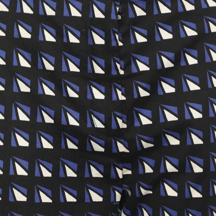 Pre Owned Prada Indigo Blue/White Geometric Print Stretch Cotton Trousers S