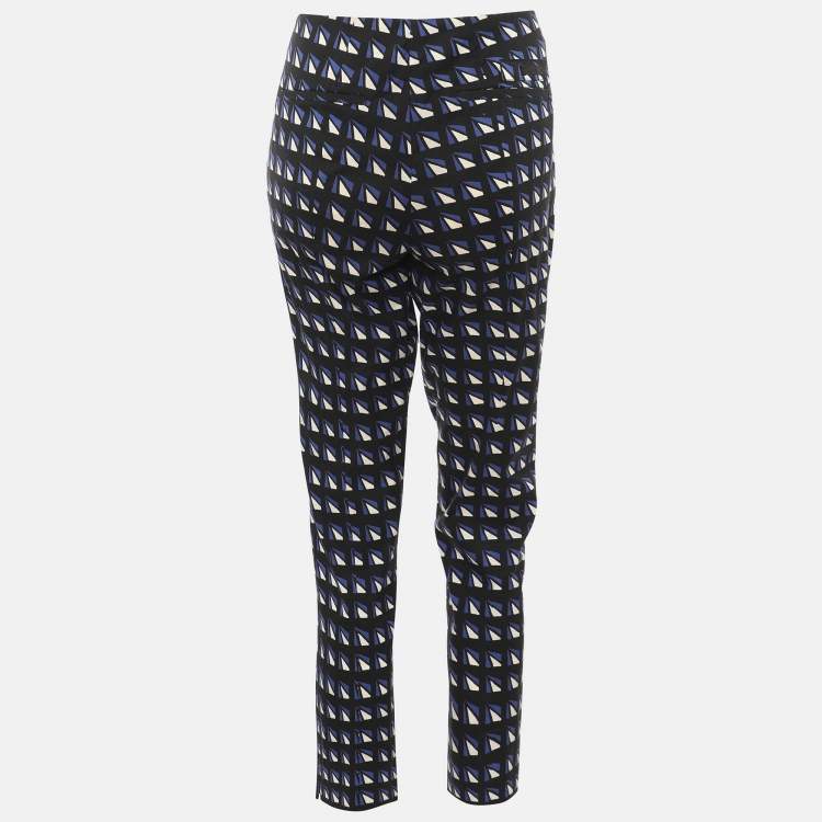 Pre Owned Prada Indigo Blue/White Geometric Print Stretch Cotton Trousers S