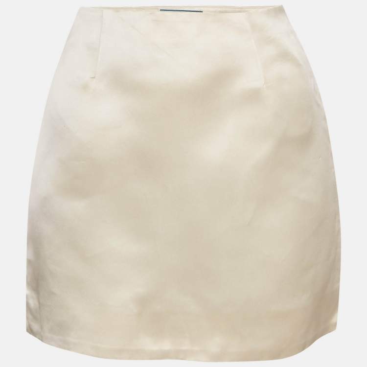 Pre Owned Prada Cream Satin Mini Skirt S