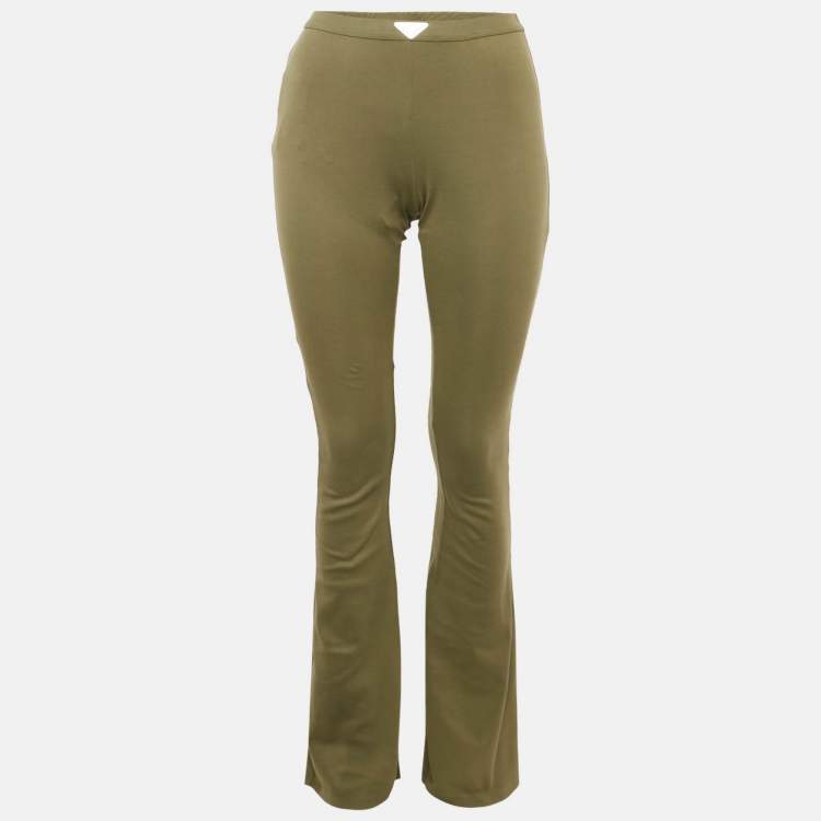 Pre Owned Prada Military Green Cotton Knit Flared Leg Pants M