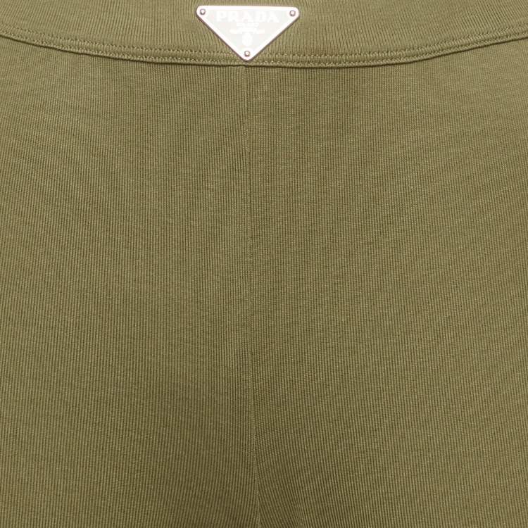 Pre Owned Prada Military Green Cotton Knit Flared Leg Pants M