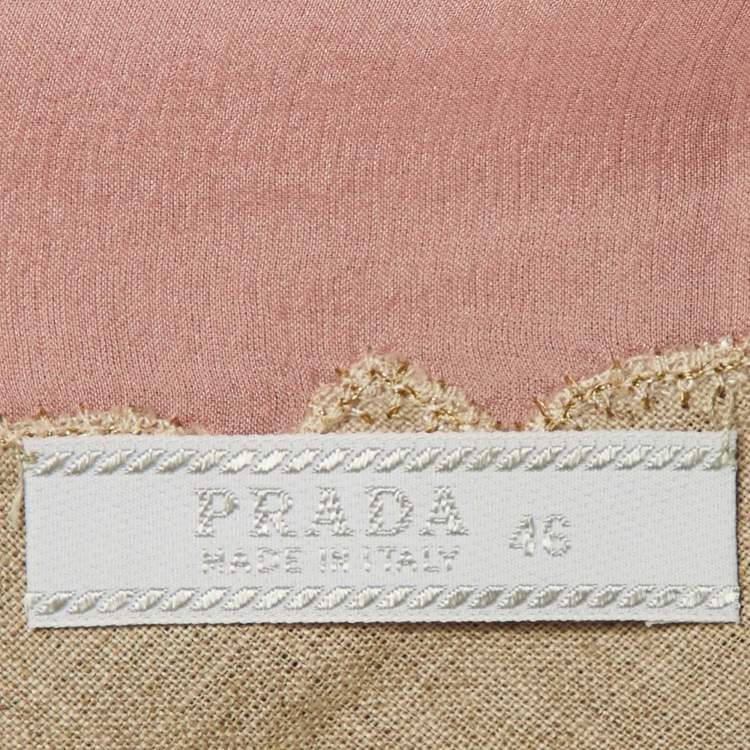 Pre Owned Prada Vintage Beige/Pink Linen & Silk Skirt Set L