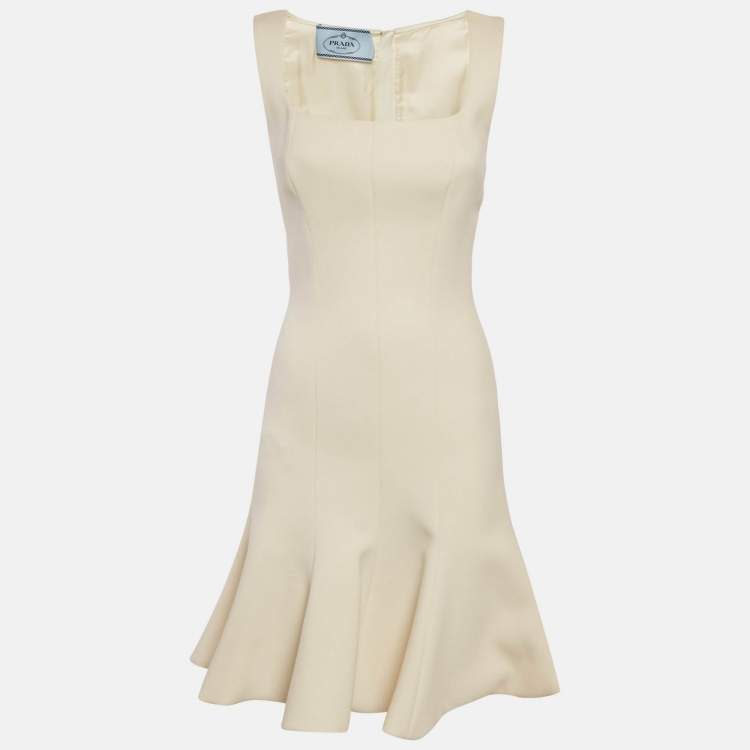 مملوكة مسبقًا Prada Cream Wool Flared Mini Dress S