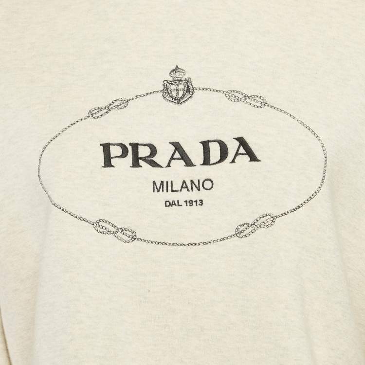 مملوكة مسبقًا Prada Grey Logo Embroidered Cotton Crop Sweatshirt XS