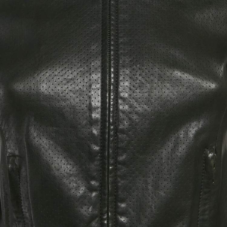 Pre Owned Prada Black Perforated Leather Jacket S