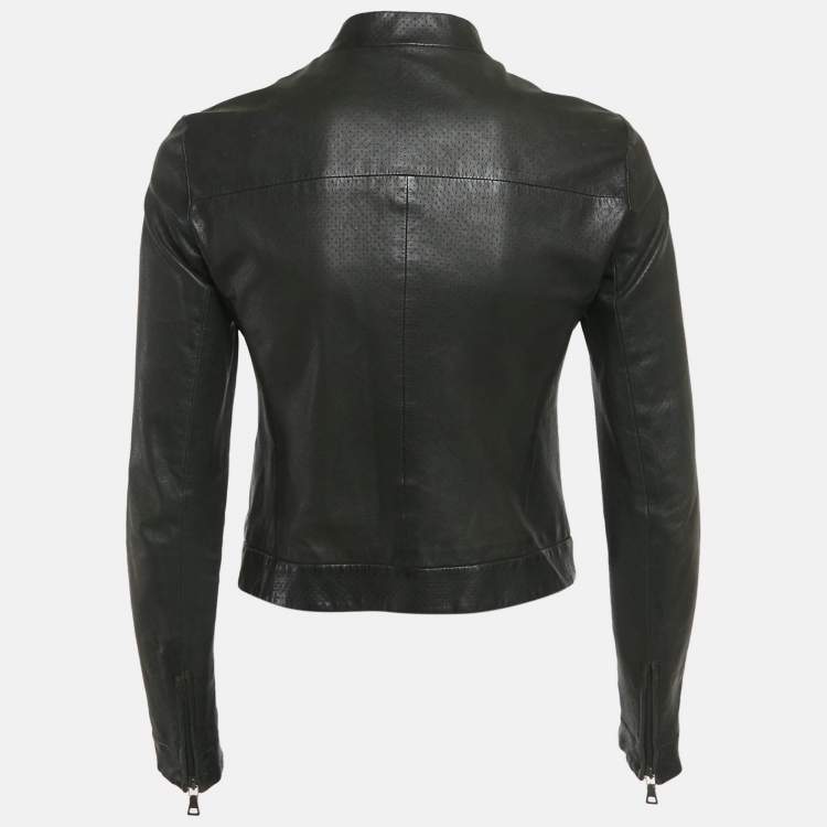 Pre Owned Prada Black Perforated Leather Jacket S