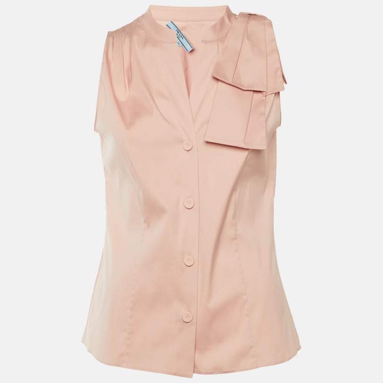 مملوكة مسبقًا Prada Pink Cotton Bow Detail Sleeveless Blouse M 
