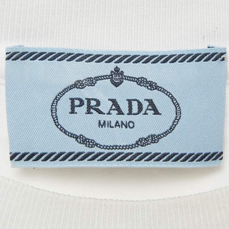 Pre Owned Prada White Floral Detail Crew Neck T-Shirt M