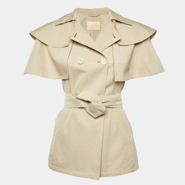 Pre Owned Prada Beige Cotton Cape Sleeve Belted Coat S
