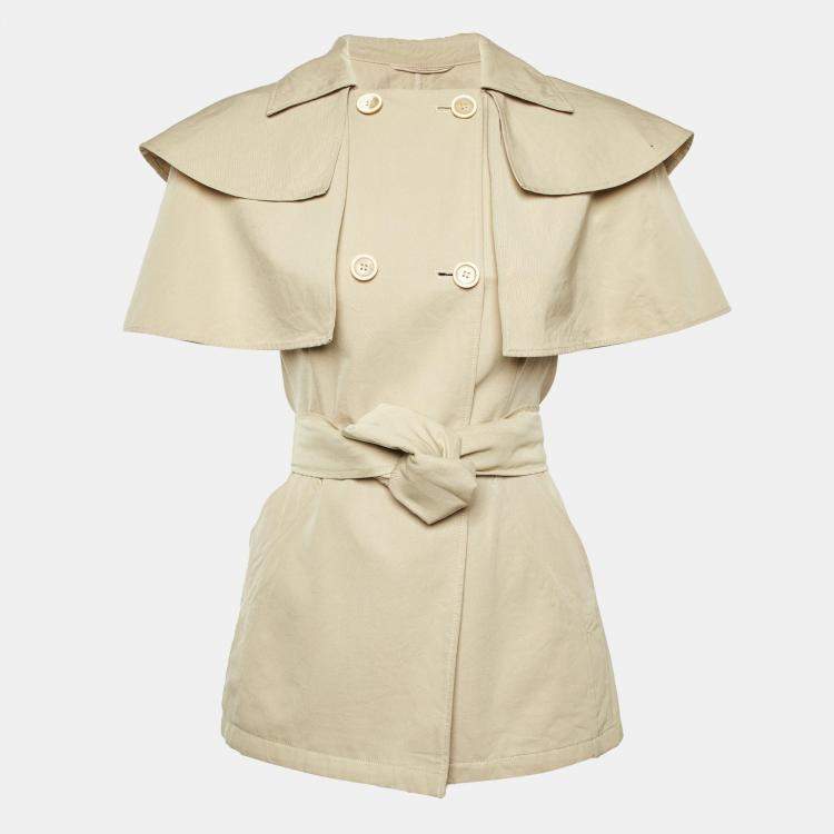 Pre Owned Prada Beige Cotton Cape Sleeve Belted Coat S