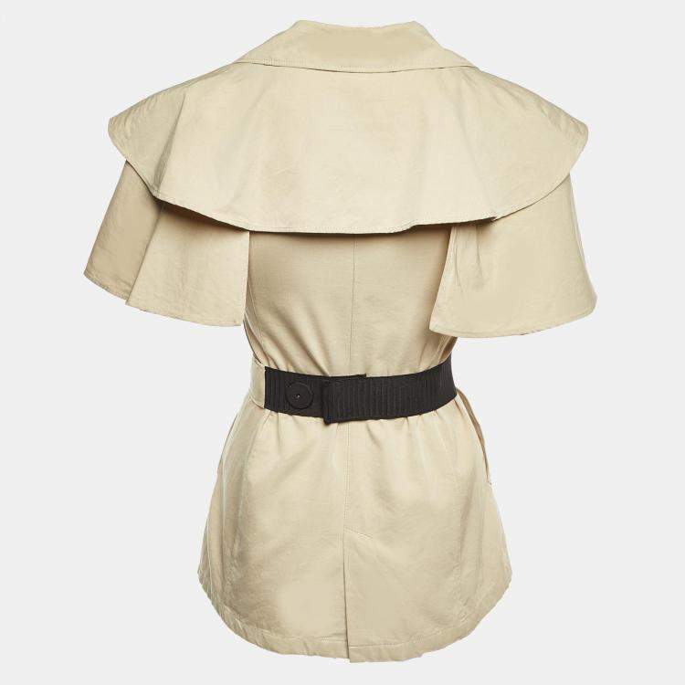 Pre Owned Prada Beige Cotton Cape Sleeve Belted Coat S