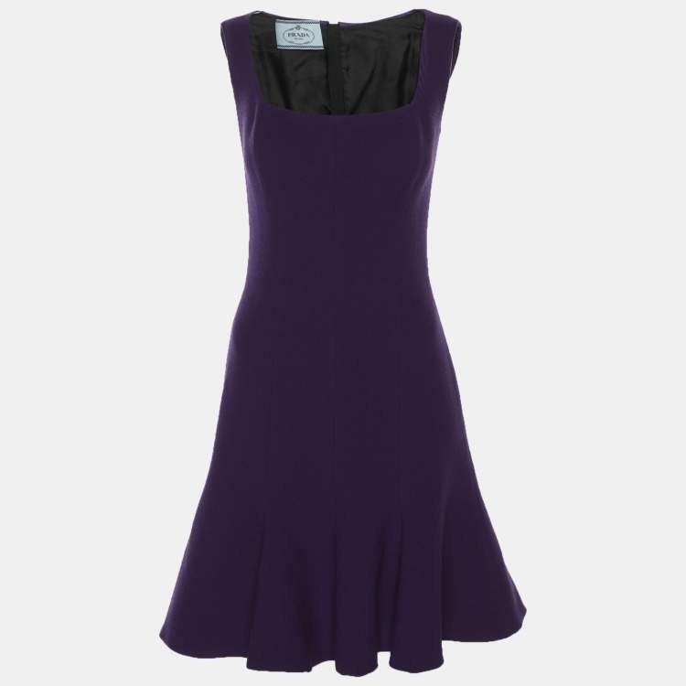 مملوكة مسبقًا Prada Purple Virgin Wool Flare Midi Dress S