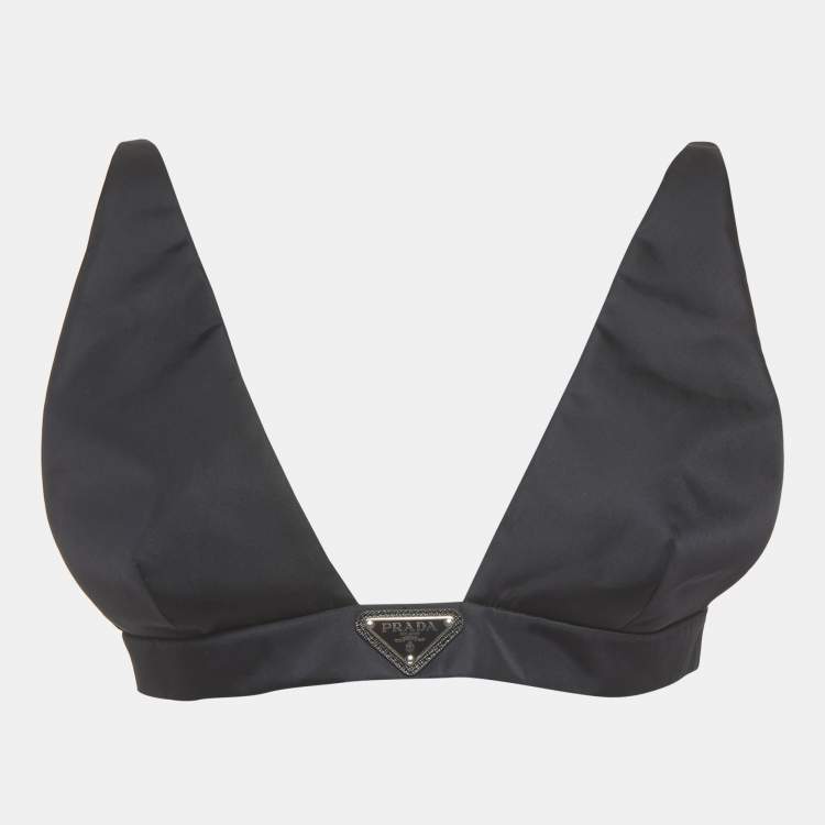 Pre Owned Prada Black Re-Nylon Enamel Triangle Logo Detail Bralette M