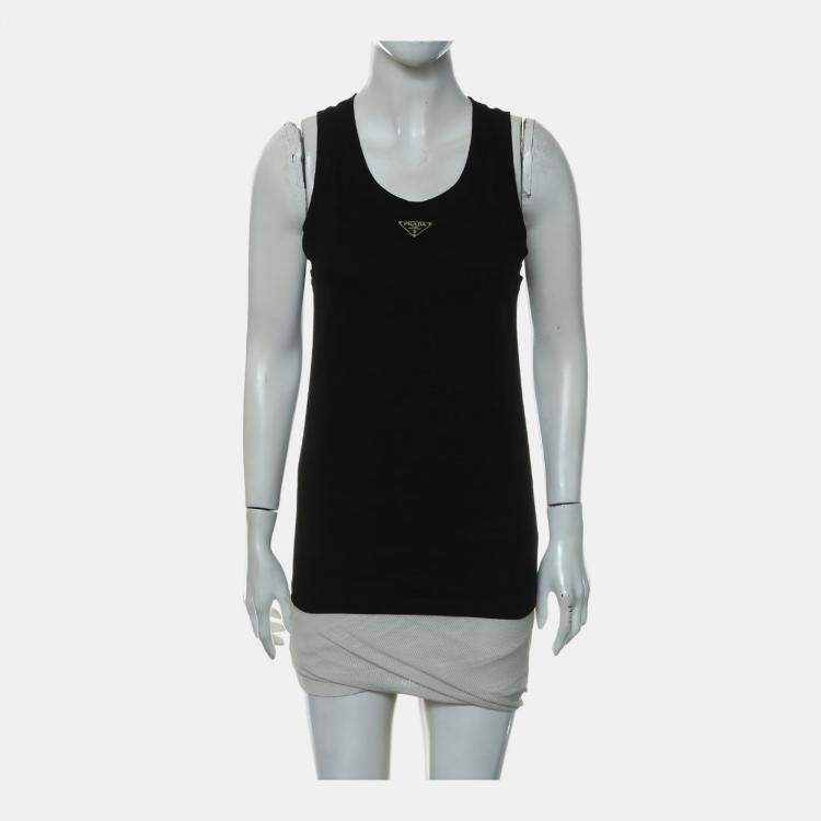 مملوكة مسبقًا Prada Black Cotton Ribbed Knit Jersey Tank Top
