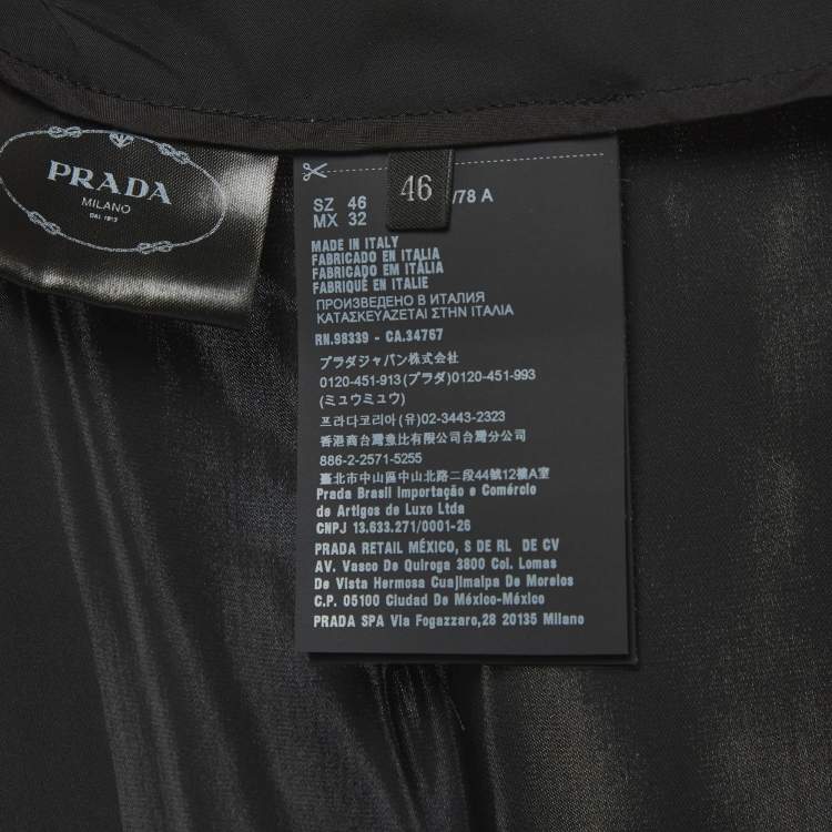 Pre Owned تنورة برادا ساتان سوداء بتقليم ريش ميدي مقاس كبير