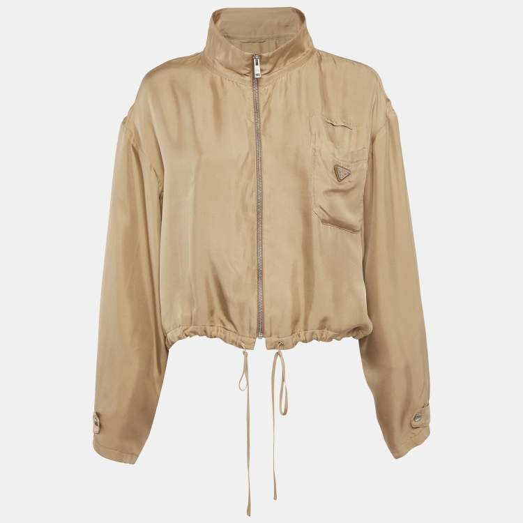 Pre Owned Prada Beige Triangle Logo Zip-Up Jacket S