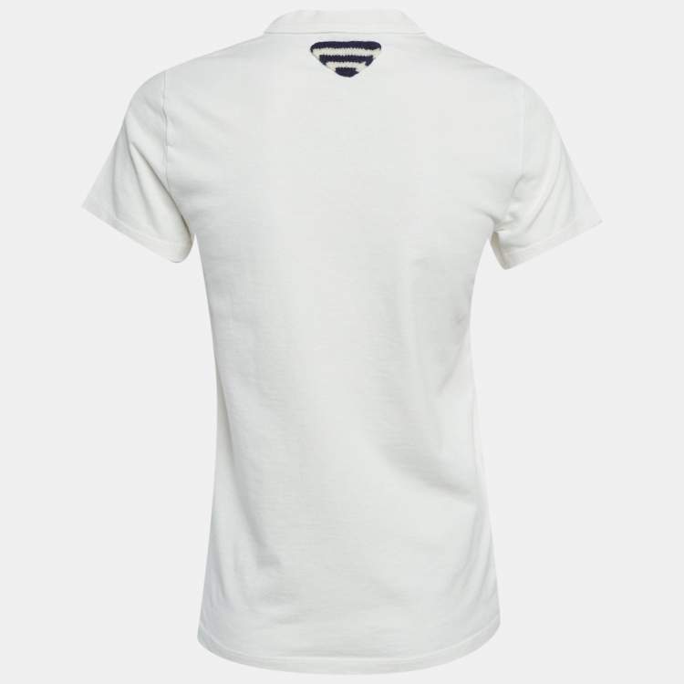 Pre Owned Prada White Logo Print Jersey T-Shirt M