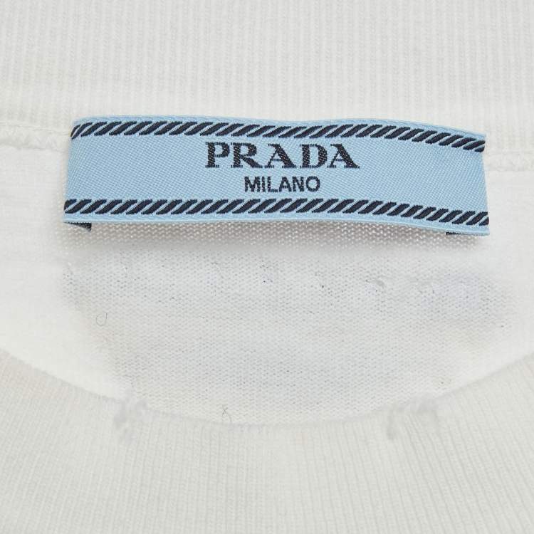 Pre Owned Prada White Logo Print Jersey T-Shirt M