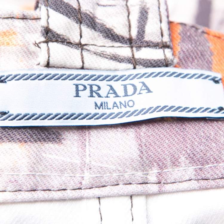 Pre Owned Prada Multicolor Oil Paint Effect Printed Denim Skirt S